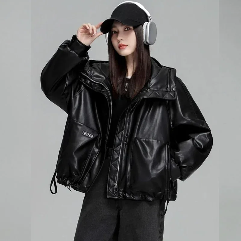 

New Style Leather and Cotton-padded Clothes Autumn Thickening Type Wintertime Coat Look Slimmer Locomotive Fashion All-match