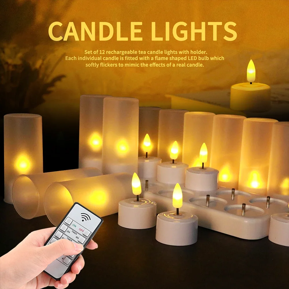 

LED Rechargeable Candles Flickering Flameless USB Charging Tea Lights Timer Remote Christmas Home Decorative Electronic Candle