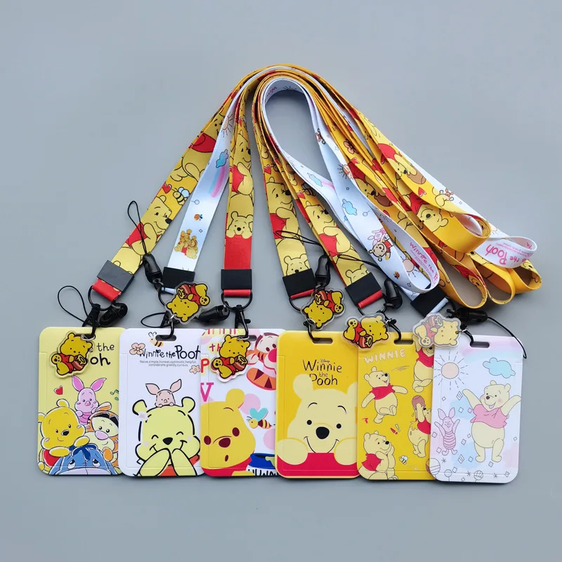 

New Disney Winnie the Pooh Card holder Cute Anime Hard Bus Push Rope Work Card Rice Card Set Kawaii Girl Gift