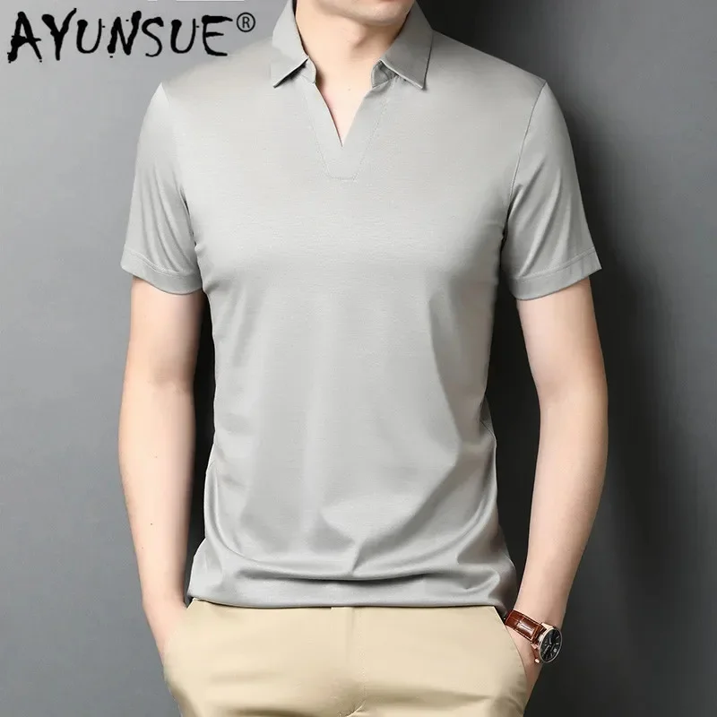 AYUNSUE Man's T-shirt Summer Silk Shirt Men Clothes 2025 Casual Mens Shirts Korean shirt Camisetas Hombre ZY026A555 KJ4691