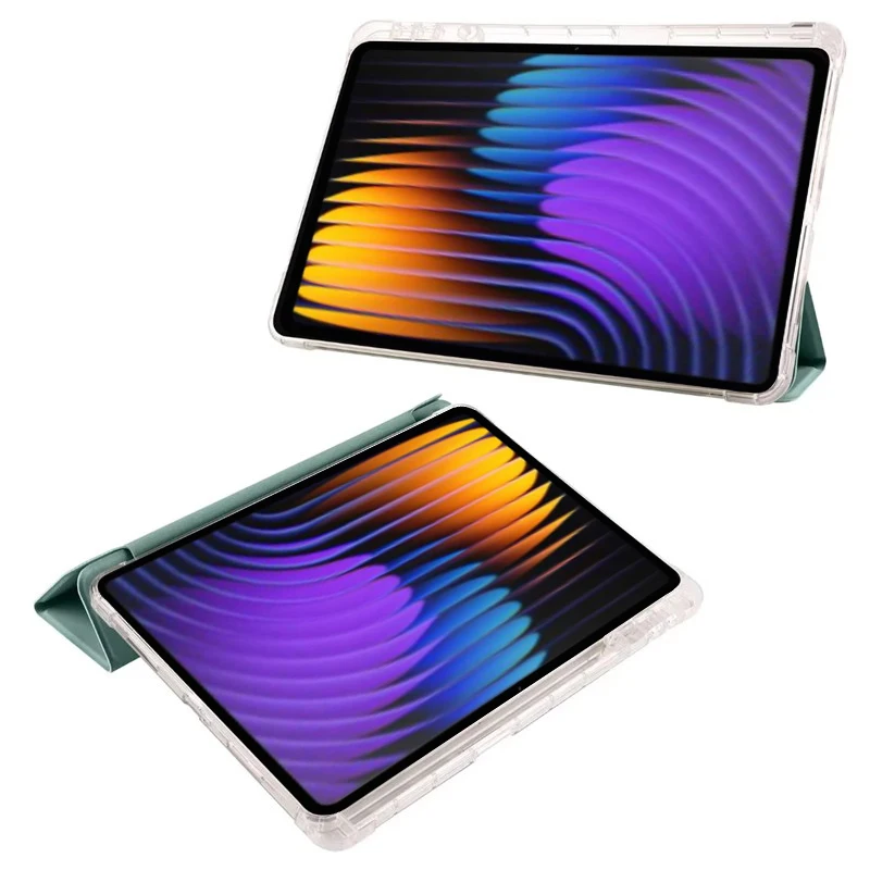 حافظة لهاتف Xiaomi Pad 8 مع حامل قلم ثلاثي الطي من جلد البولي يوريثان الناعم حامل خلفي للكمبيوتر اللوحي Funda لهاتف Xiaomi Pad 8 11.2 بوصة 2025 حافظة Coque