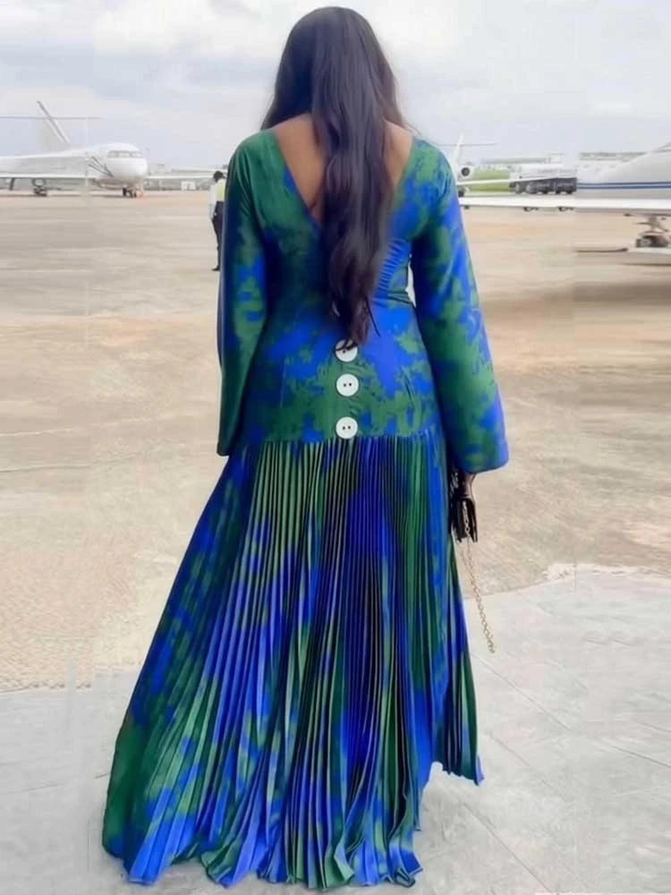 Spring Floral Maxi Dresses Ladies Gradient Tie-dye Dress Online Pleated Evening Gown for Women Bohemian Chic Dress Sustainable