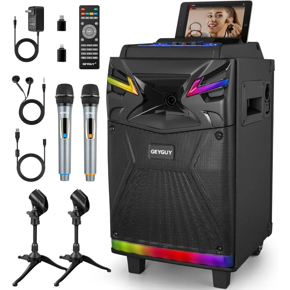 GTSK10-1 Bluetooth Karaoke Machine with Live Streaming Function, Portable PA System with 2 Wireless Microphones