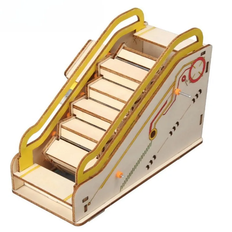 

3D Wooden Mechanical Assembling Toys Escalator DIY Manual Science Experiment Puzzle Educational Model Mini Escalator Model