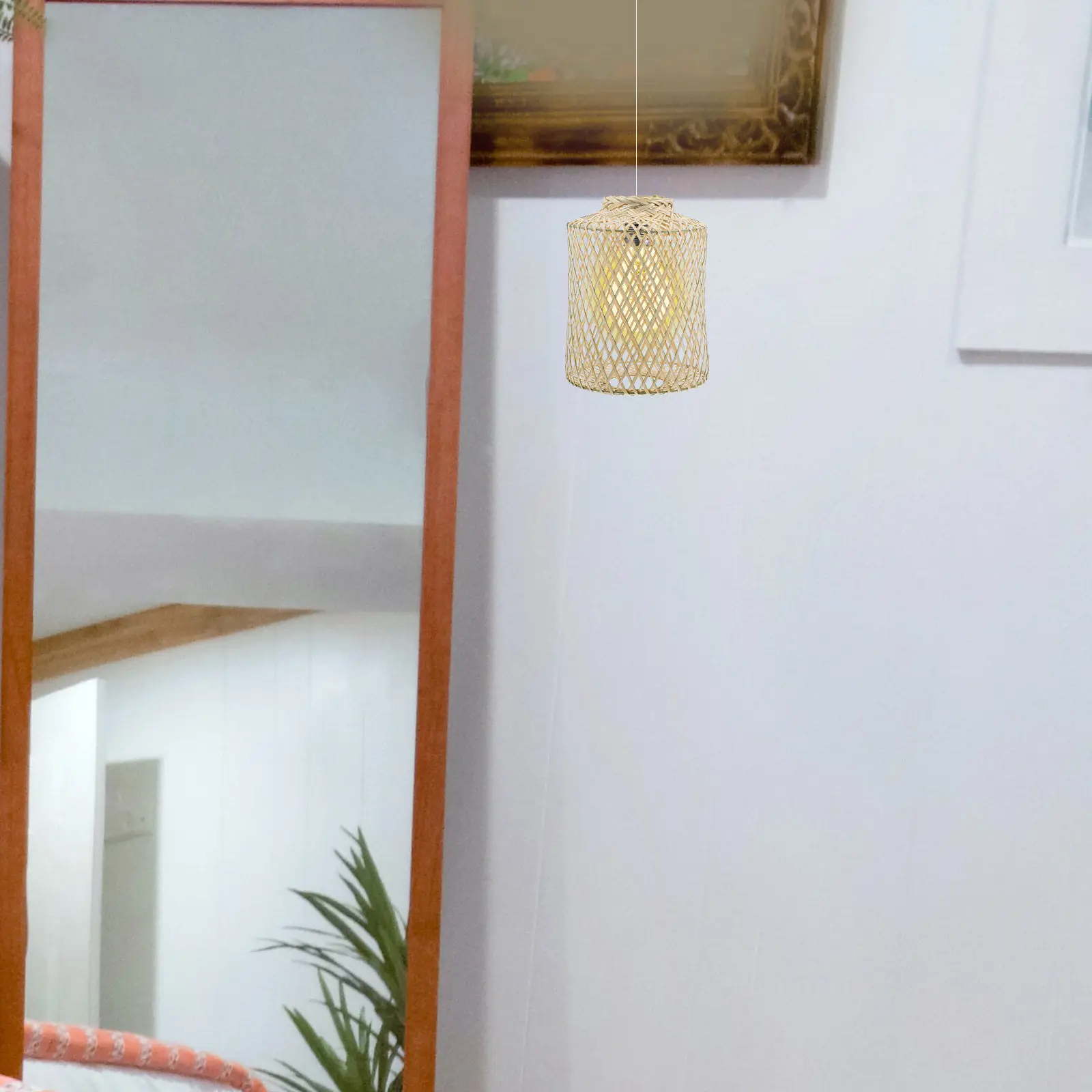 Woven Bamboo Lamp Shade Pendant Light Cover Rustic Decorative Light Diffuser for Bedroom Living Room Office Ceiling