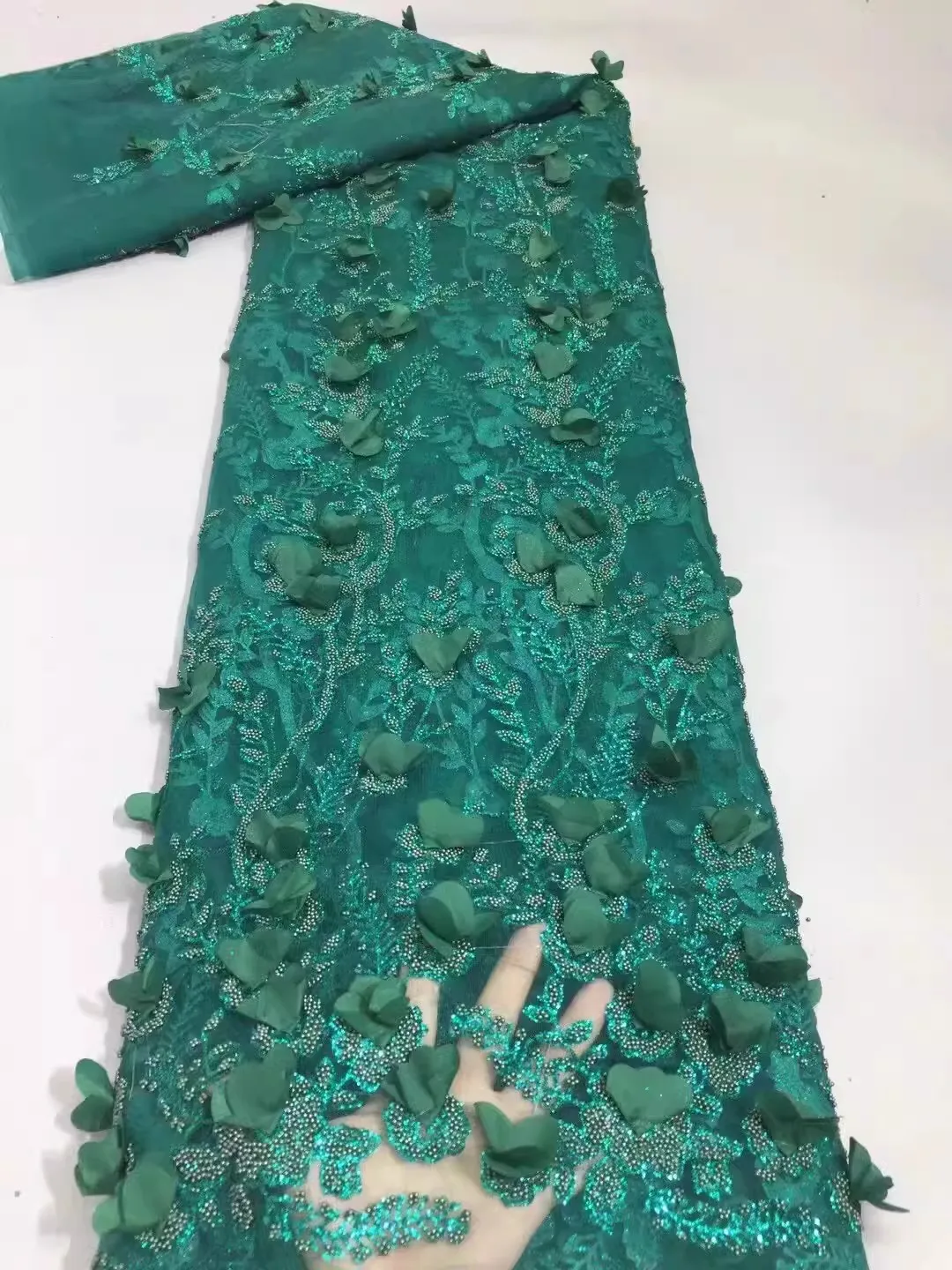 

Multi Colored European Lace Mesh Fabric, Heavy-Duty Studded Beads Three-Dimensional Chiffon Flower Embroidery Dress Sequin Cloth