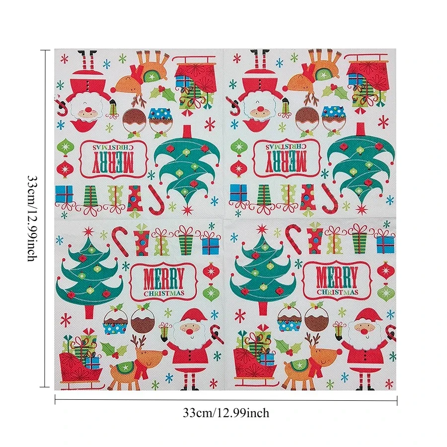 20Pcs 2Ply 33cm Christmas Napkins Santa Reindeer Tree Disposable Paper Napkins for Party Decor - view 5