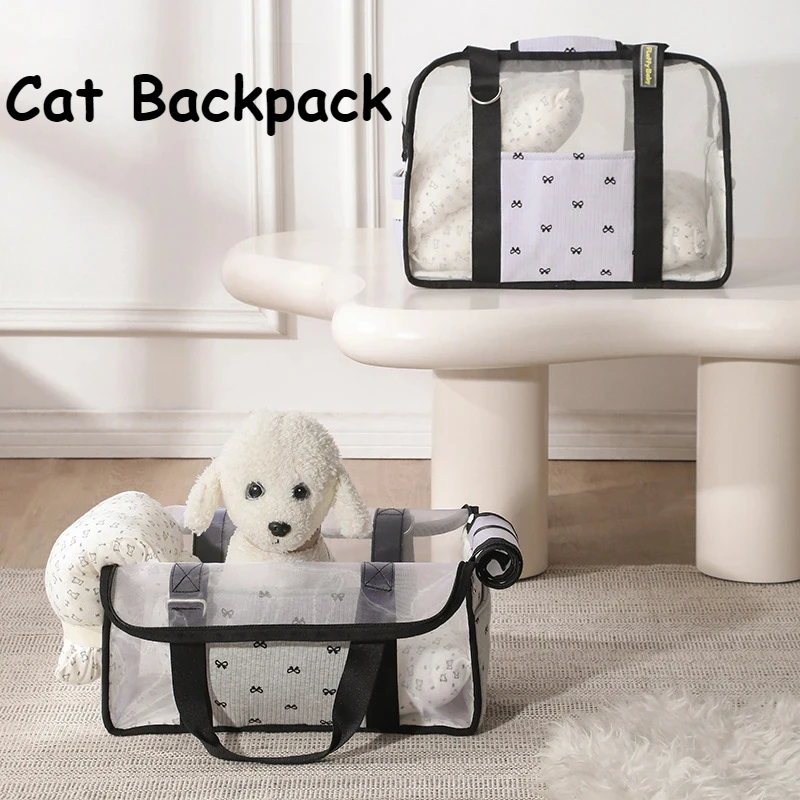 

Cat Backpack Carrier Summer Breathable Mesh Cat Bag Dog Backpack Portable Outdoor Stress Prevention Cat Pet Companion Bag