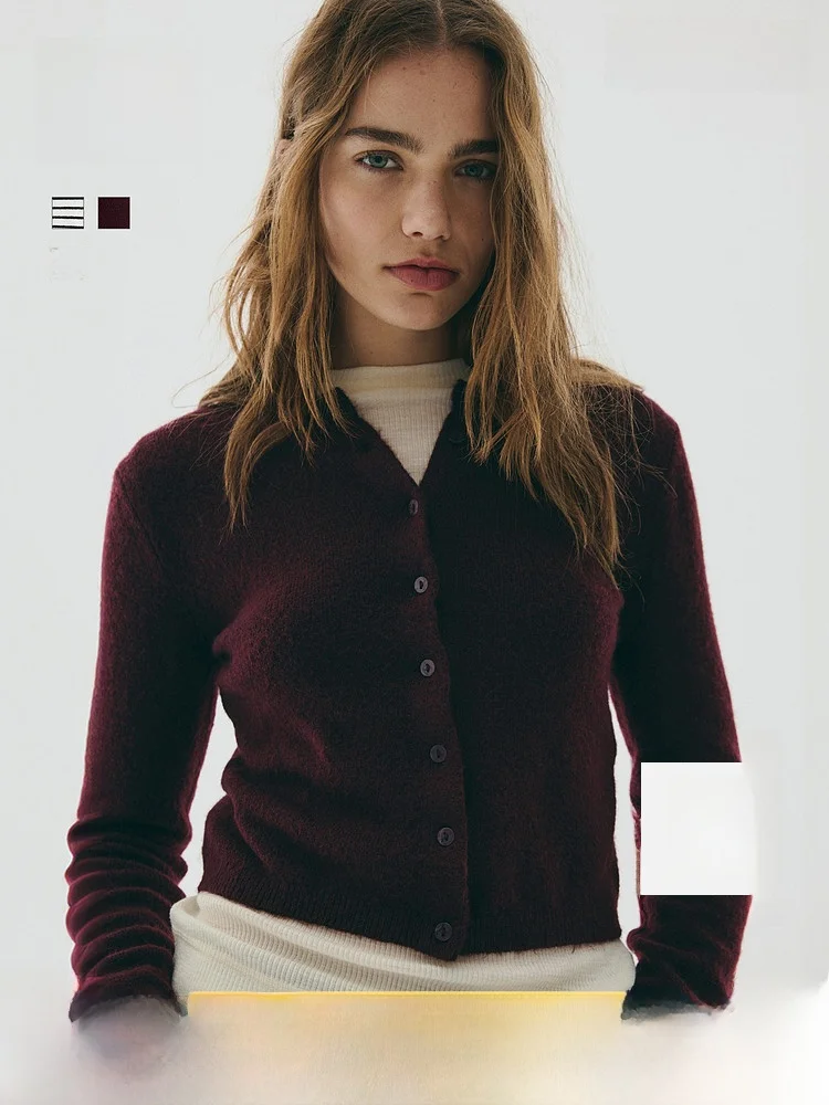 

Красный вязаный свитер H&M для женщин: теплая базовая верхняя одежда, модный повседневный стиль, приталенный крой, смесь полиэстера, весна
