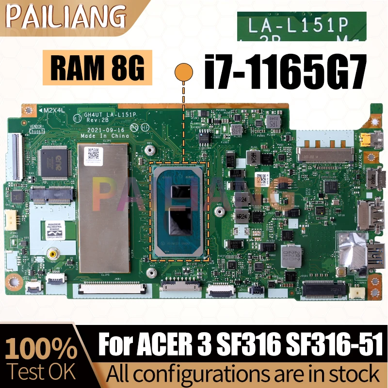 Imagem -02 - Placa-mãe Portátil para Acer Sf316 Sf31651 Notebook Mainboard La-l151p Srk02 I71165g7 8g Completo Testado