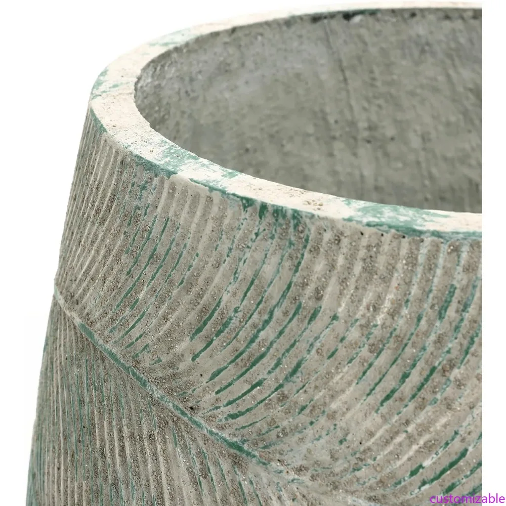 

Large Outdoor Cement Planter, 18 Diameter, Rustic Distressed Style with Drainage and Rubber Plug