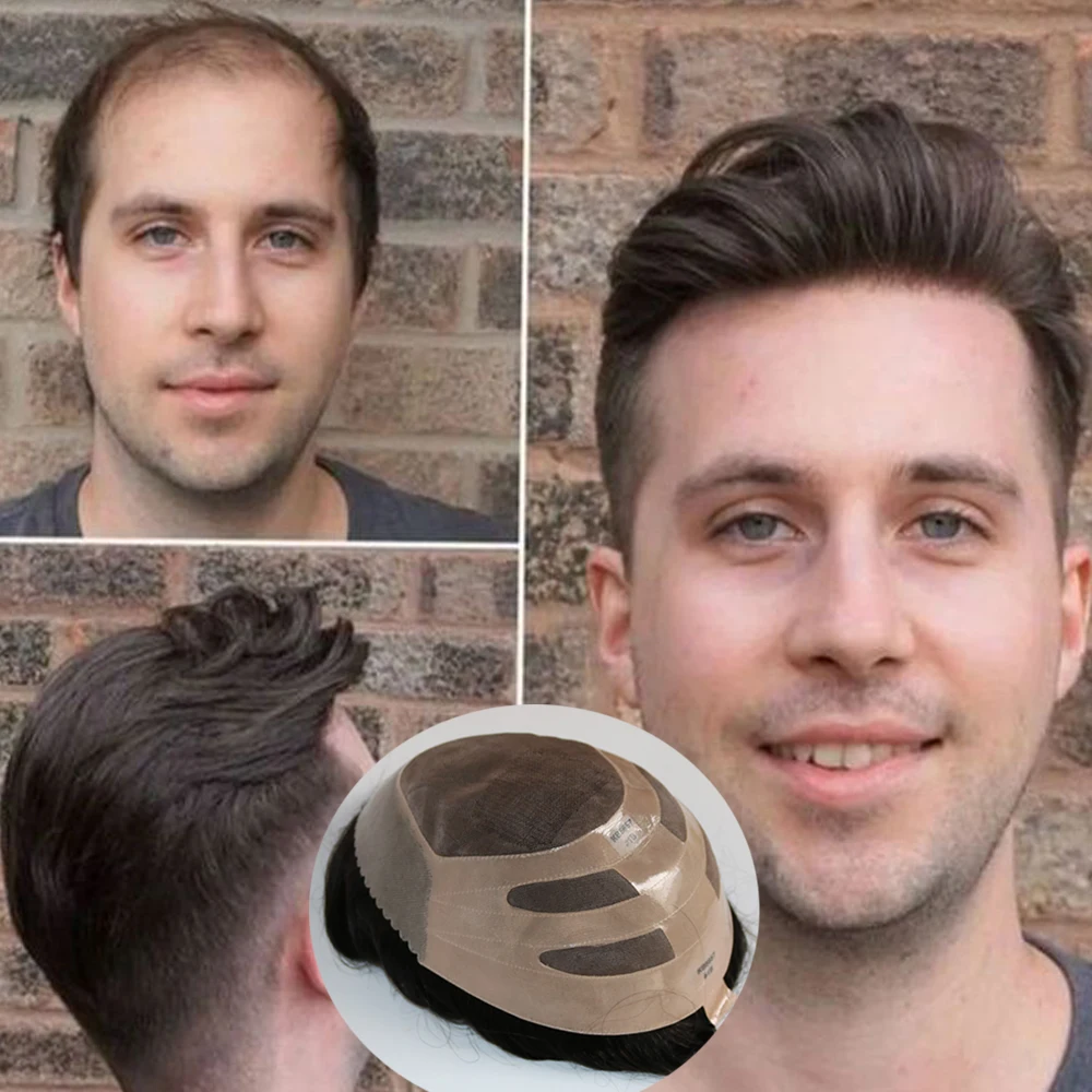 Men Toupee Bond Mono NPU Base Wig 100% Human Hair Male Hair Prosthesis Druable #3 #4 #2 Brown Hair Capillary Prosthesis System