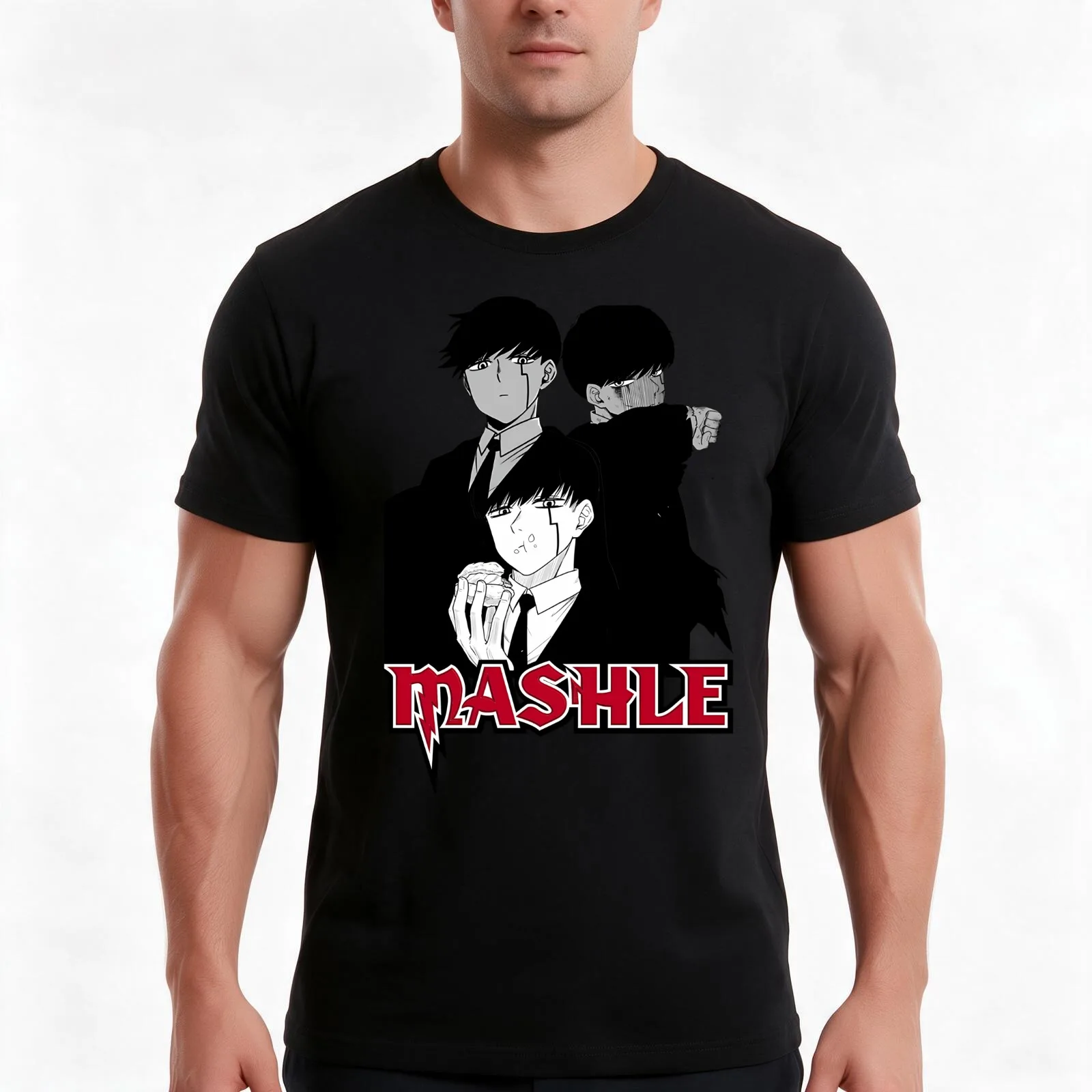Mashle - Mash T-Shirt, Summer Casual Cotton Tee, Oversized Streetwear Tops, Vintage Graphic Print, Loose Fit Short Sleeve