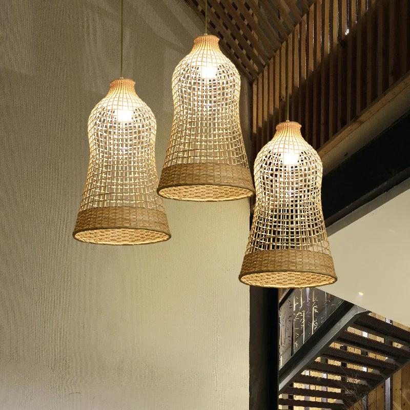 

Southeast Asian Bamboo Pendant Lights Modern Creative Hand-woven Lighting Fixtures Living Room Restaurant Tea House Chandeliers