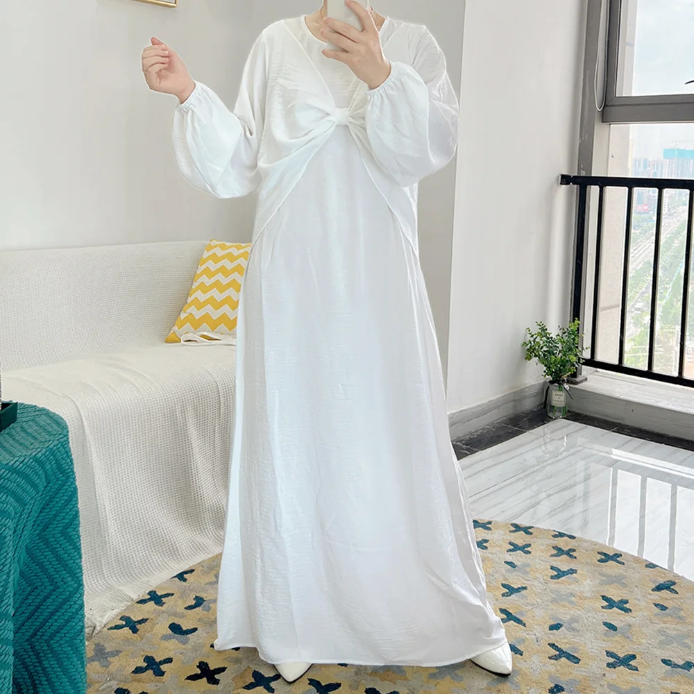 

Muslim Women Long Sleeve Maxi Dress Under Abaya Dubai Turkey Kaftan Islamic Clothing Eid Ramadan Caftan Robe Black White Abayas