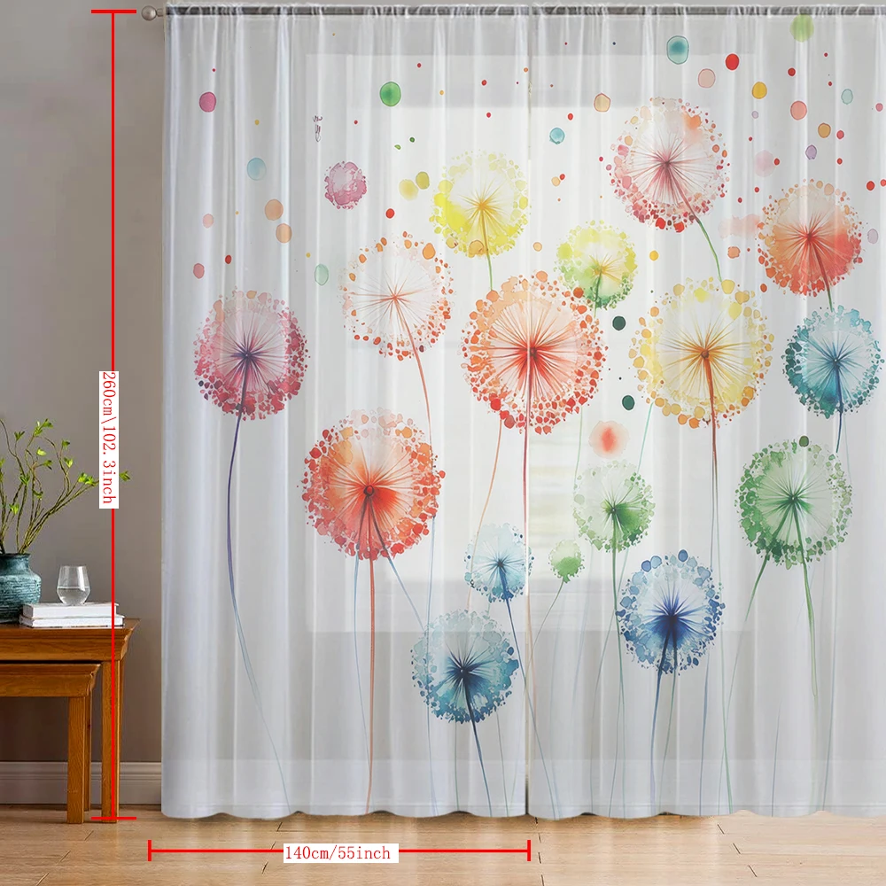 2PCS Colorful dandelion printed window screens for home decoration, with pole bags, suitable for kitchens, cafes, living room