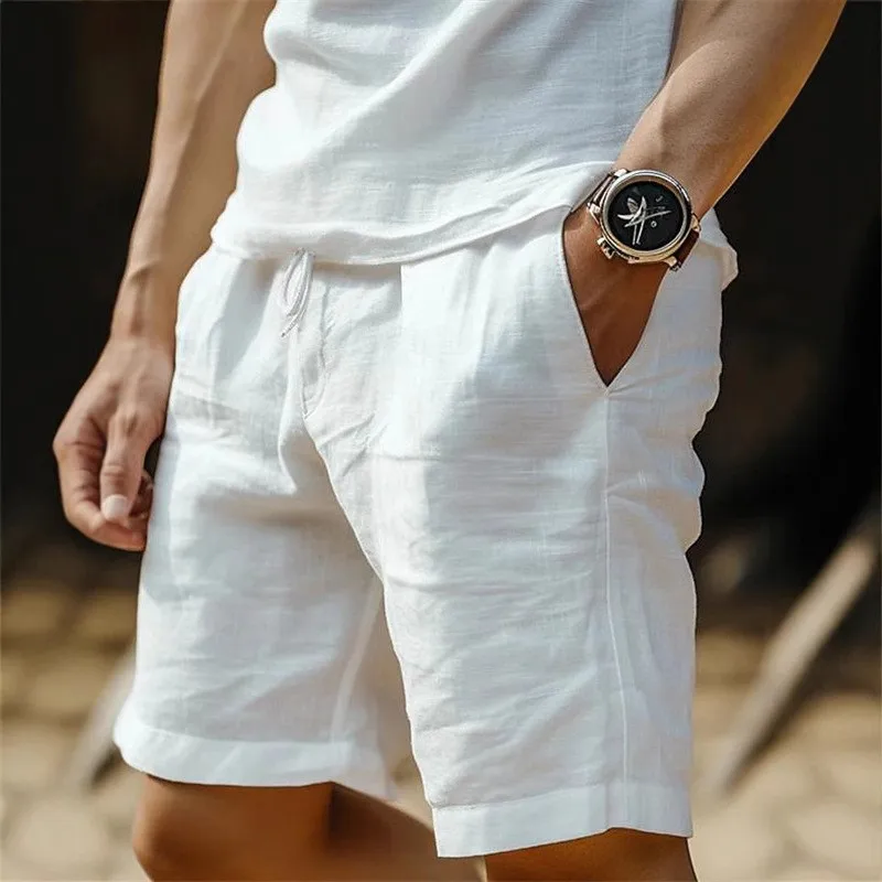 Summer New Men's Cotton Linen Breathable Shorts Hawaii Beach Pants Male Loose Versatile Streetwear Breathable Short