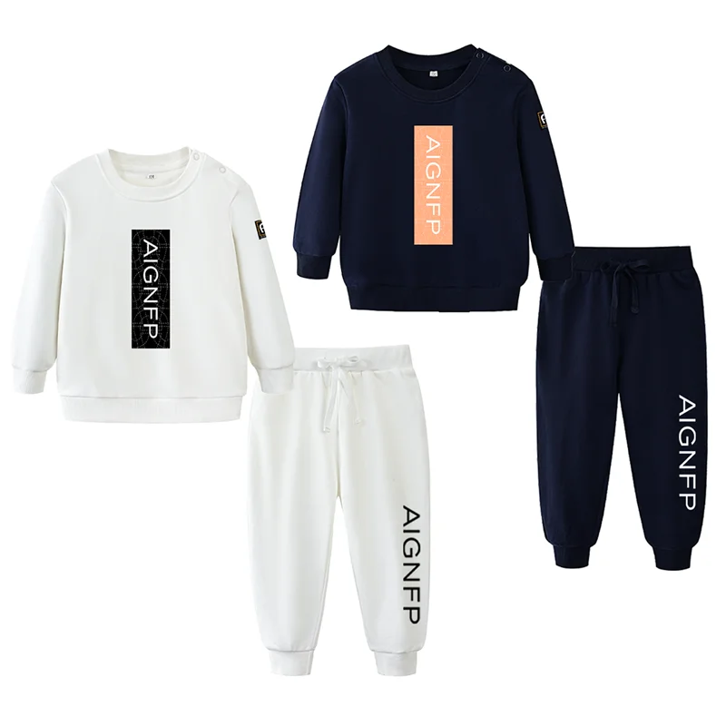 新生児服-秋のベビーセット-ファッション-幼児-長袖プルオーバー-コットン-カジュアル-パーカー-レタートップ-パンツ-2点セット-幼児用スウェットシャツ