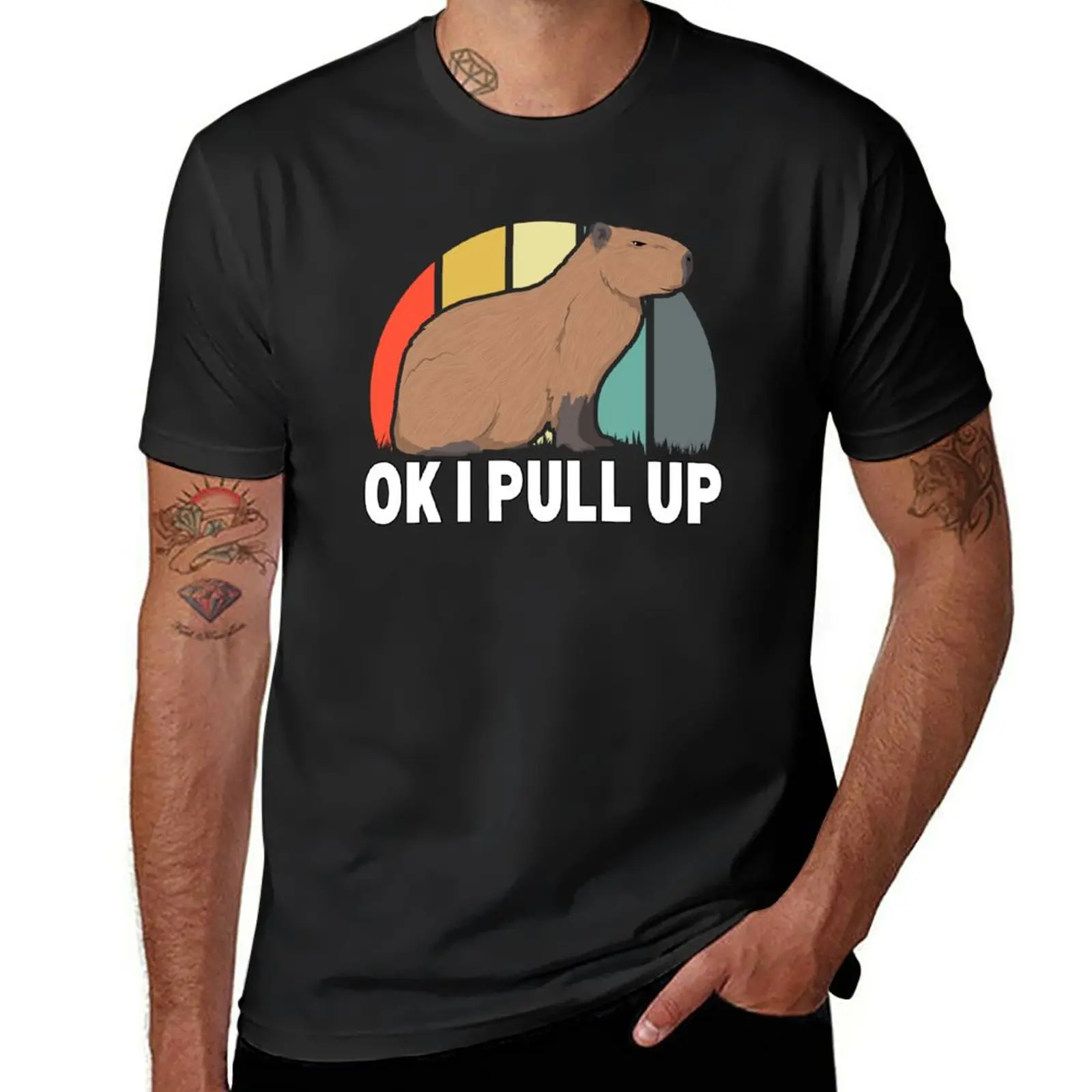 New Ok I Pull Up Capybara Retro Vintage Funny Rodent Animal T-Shirt tees anime clothes Short sleeve Men's t-shirts