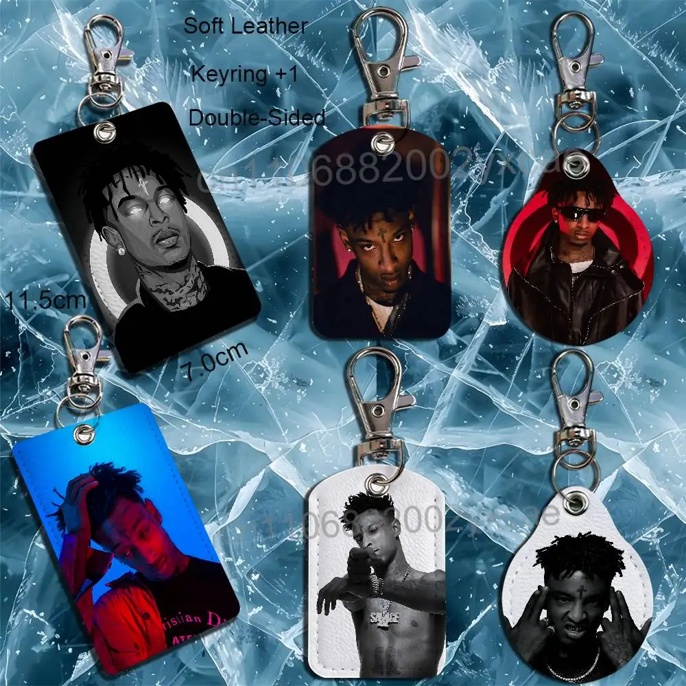 

Singer rockstar 21 Savage Rectangle ID Card Case Keychain Access Card Bag Key Tag Ring Leather Card Holder Key Ring Access