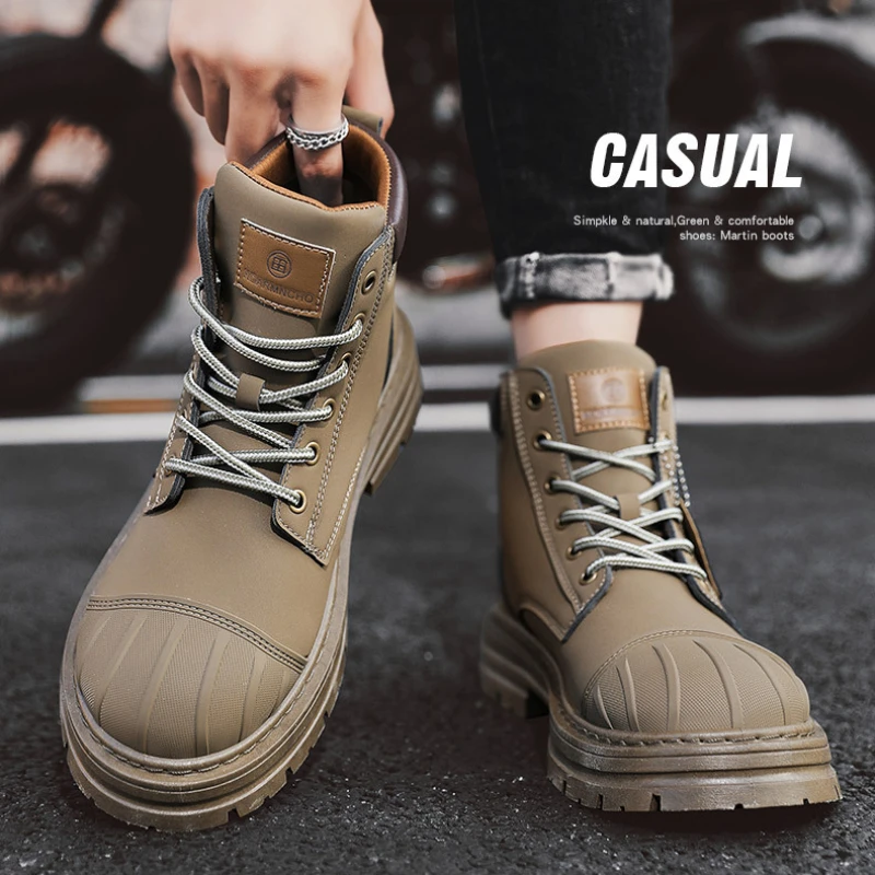 High Quality Men Leather Riding Boots Outdoor Rubber Soled Men Tooling Desert Hiking Boots High Top Men Casual Safety Shoes