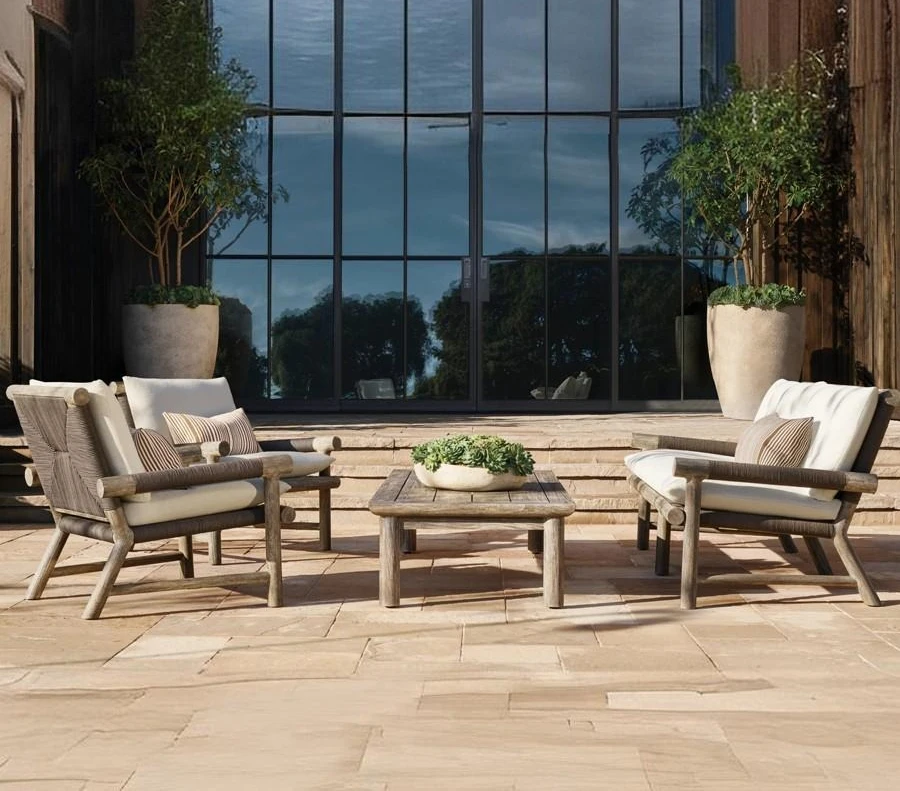 

Outdoor Sofa Courtyard Villa Rain and Sun Protection Garden Hotel Model Room Rattan Solid Wood Sofa Chair Coffee Table Furniture