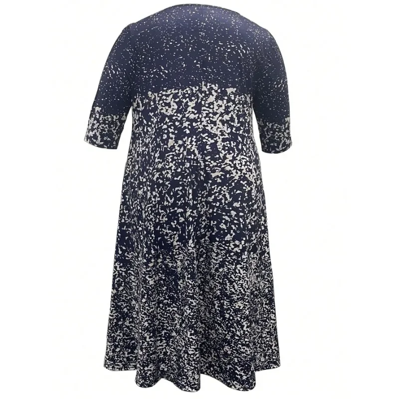 حجم كبير 1XL-5XL جديد المرأة الصيف موضة البولكا نقطة الطباعة مع جيب فستان كاجوال 3/4 كم