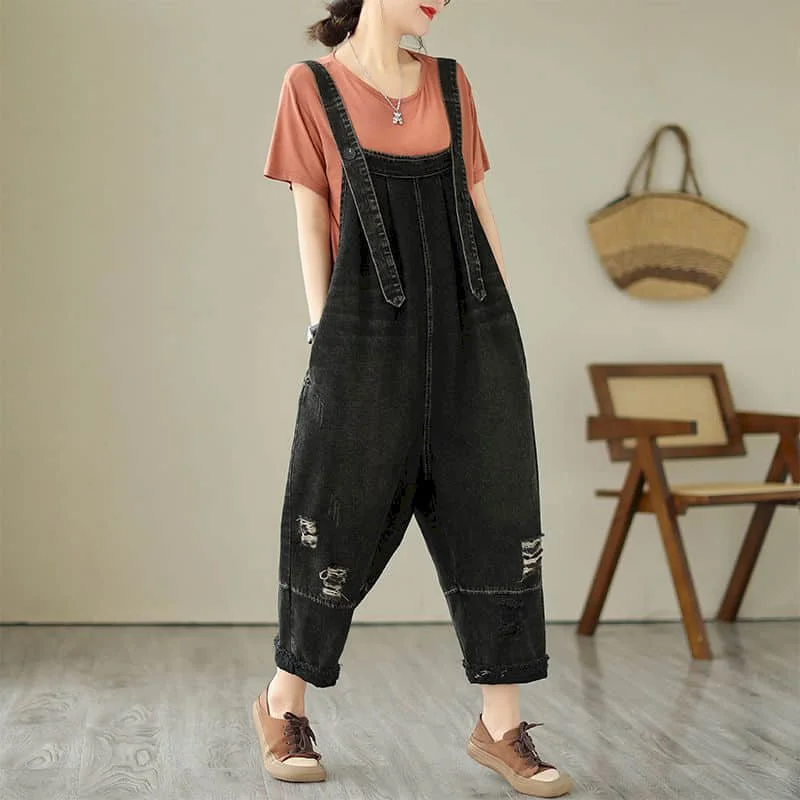 

Jumpsuits Women Elegant Korean Style Harem Pants Loose Vintage Playsuits Casual Workwear Fashion Denim Trousers Women Clothes