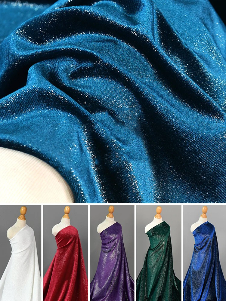 Gypsophila Glitter Pleuche Velvet Fabric Four-sided Elastic for Sewing Dresses Clothes by Half Meter