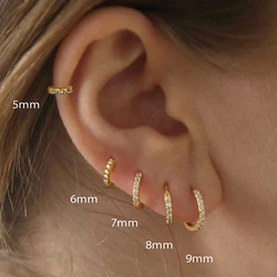 2PC Minimal Stainless Steel Hoop Earrings Crystal Zirconia Small Huggie Thin Cartilage Earrings Helix Tragus Piercing Jewelry