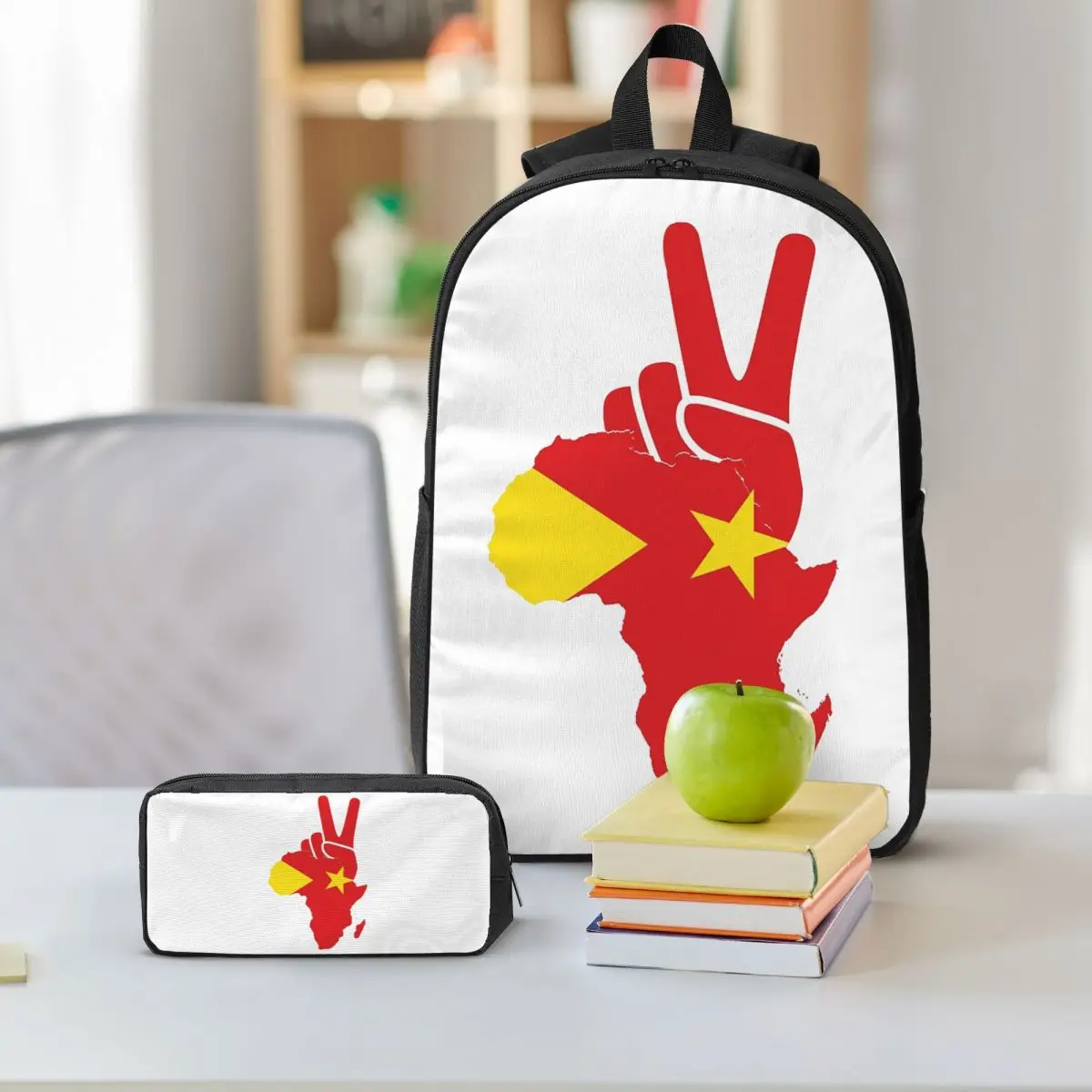 Tigray Peace Africa Proud Flag Ethiopian Tigray Backpack BookBag School Bag Shoulder Bags 3ps Insulated Lunch Bag Pencil Case