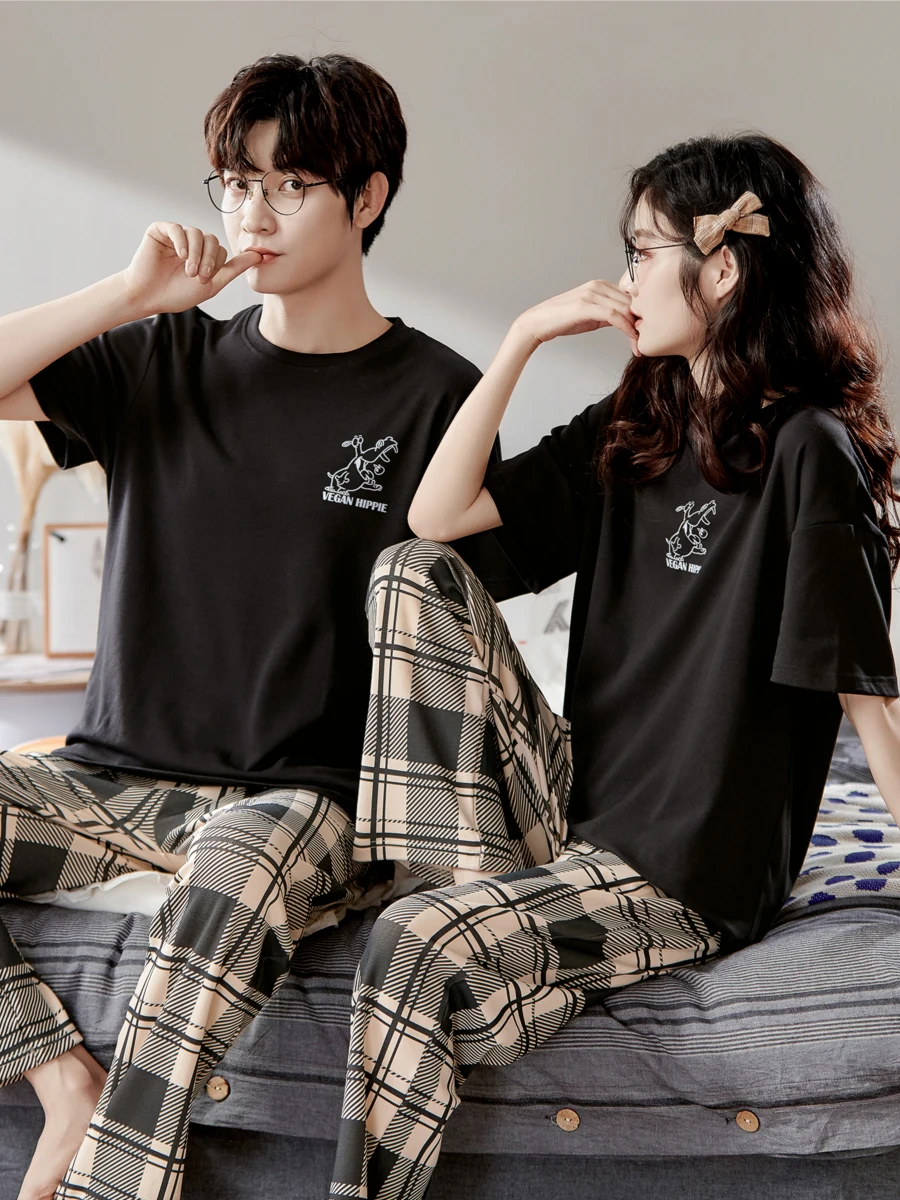pijamas-de-algodon-para-parejas-pantalones-largos-con-estampado-comodos-y-transpirables-ropa-de-verano-conjunto-informal-para-hombre-y-mujer