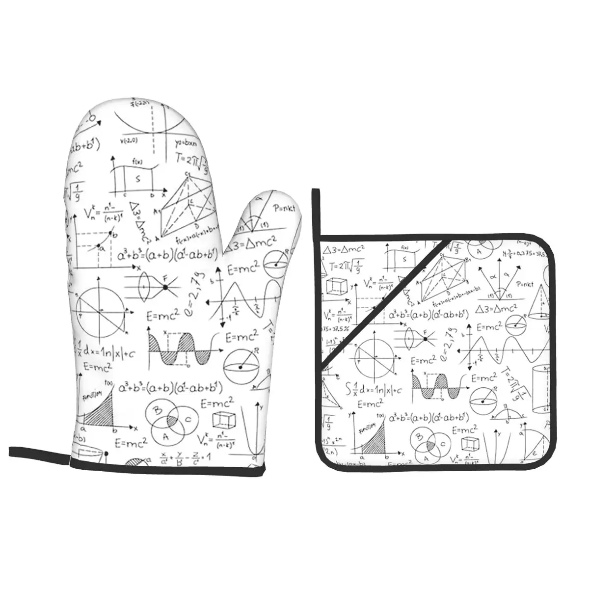 Mathematics Formulas Math Numbers Oven Mitts and Pot Holder Sets of 4 for Baking Kitchen Cooking Resistant Non-Slip Gloves