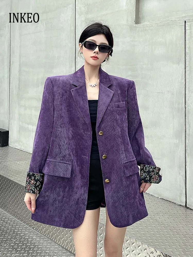 

Vintage corduroy blazer for women 2026 Spring Fashion Single breasted Notched collar jacket Loose Collection Ladies coat 5O125