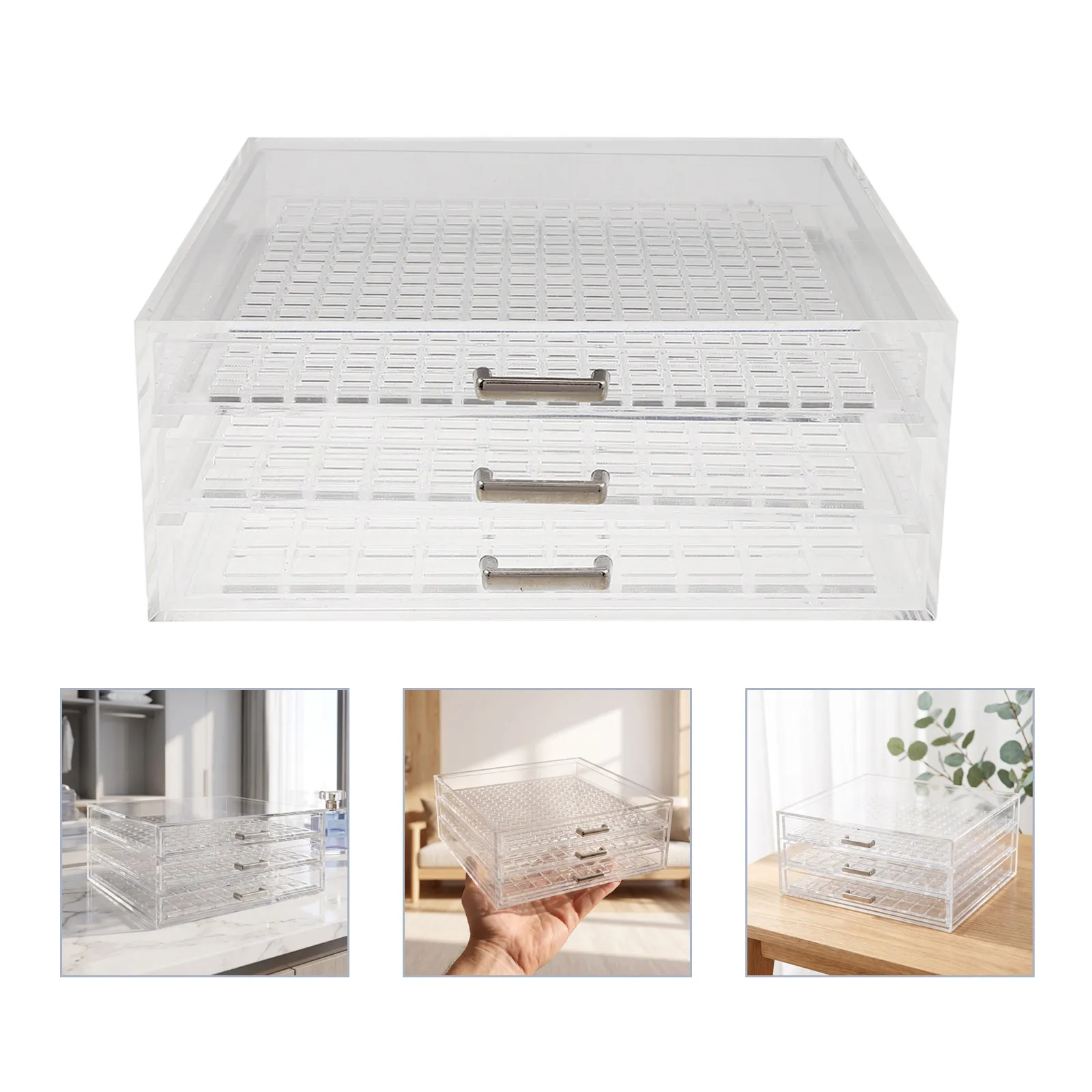3 Layer Clear Jewelry Organizer Box Compact Vertical Drawer Case for Nail Art Rhinestones Beads Storage in Beauty Salons