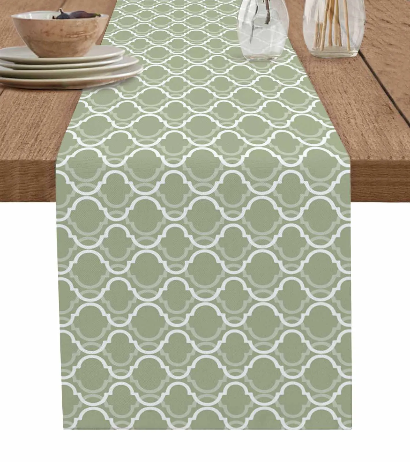 Sage Green Morocco Table Runner For Kitchen Table Cover Home Decor Tablecloth 4/6 Pcs Placemats