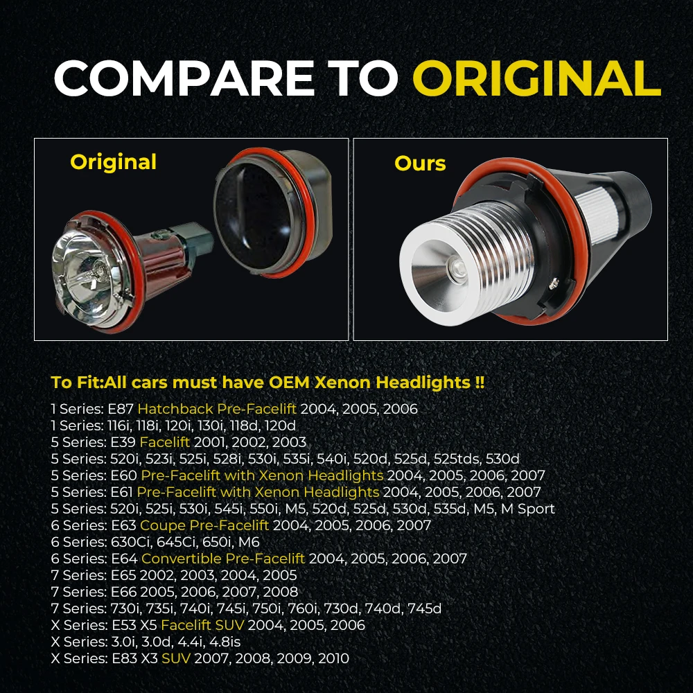 2pcs Error Free LED Angel Eyes Halo Ring Marker Side Light LED Bulbs for BMW E53 E60 E61 E87 E39 E83 630Ci 645Ci 650i M6 10W view 2