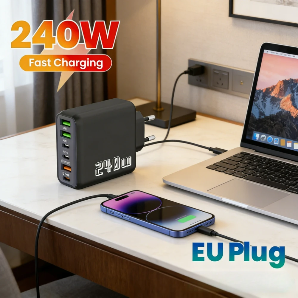 

Зарядное устройство USB 240 Вт, тип C, адаптер для быстрой зарядки телефона, зарядное устройство для быстрой зарядки, дорожное зарядное устройство, вилка EU/US/UK для iPhone, Samsung, Xiaomi
