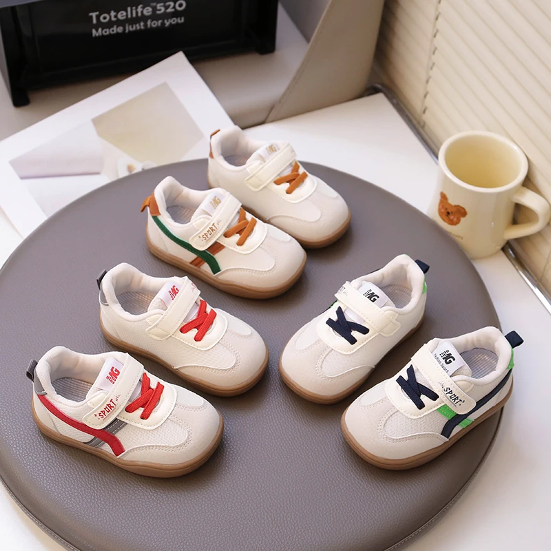 Kids Sneakers Retro PU Leather Anti Slip Soft Children Shoes Breathable Mesh Trainers for Boys Girls Ages 1‑10 Children's Shoes