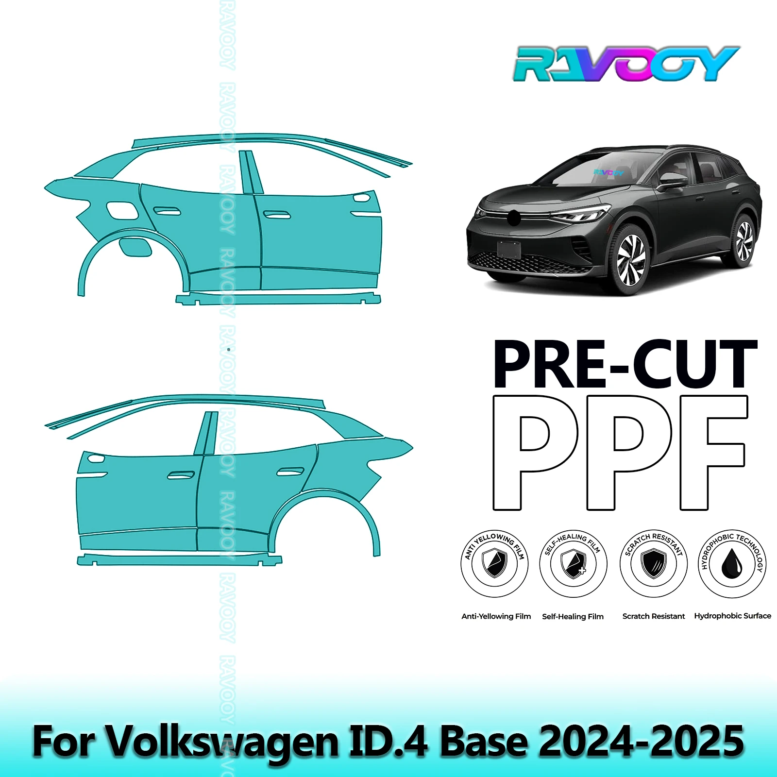 

For Volkswagen ID.4 Base 2024-2025 8.5mil Clear Matte Pre-Cut PPF Door & A/B Pillar Kit TPU Paint Protection Film Set