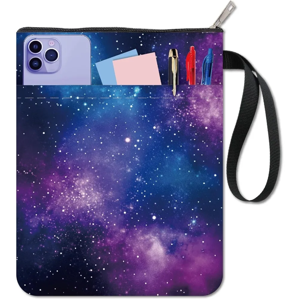 Stars in Space Buchhülle mit Reißverschluss, wasserdichte Canvas-Tasche, doppelseitige Einbände für Buchliebhaber, Hardcover-Notizbücher