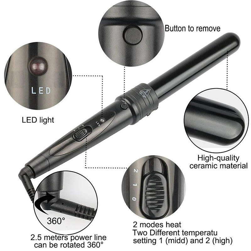 Professional Electric Ceramic 5 in 1 Curling Wand Set Interchangeable Styler 5-Barrel Curling Iron with LED Temperature Display