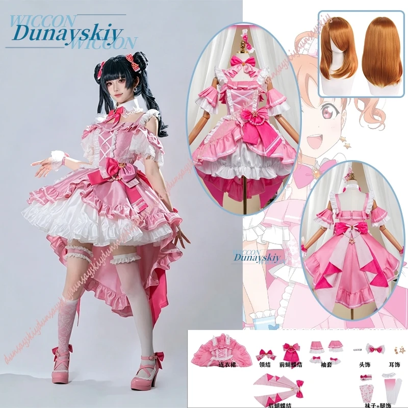 Disfraz de Takami Chika, Anime, Juego Lovelive μ's Aqours, Colaboración Especial, Vestido de Pastel Rosa Kawaii, Vestido Lolita Dulce y Lindo
