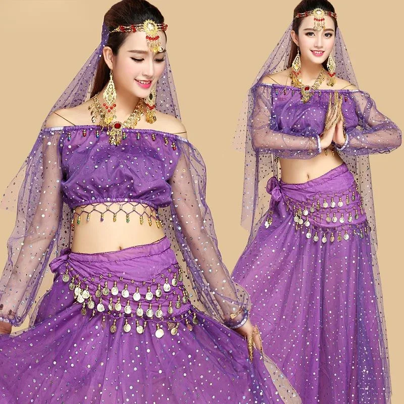 Mode Nieuwe Stijl Kind Buikdans Indiaanse Danskostuum Set Sari Bollywood Kinderen Outfit Buikdans Kleding Sets