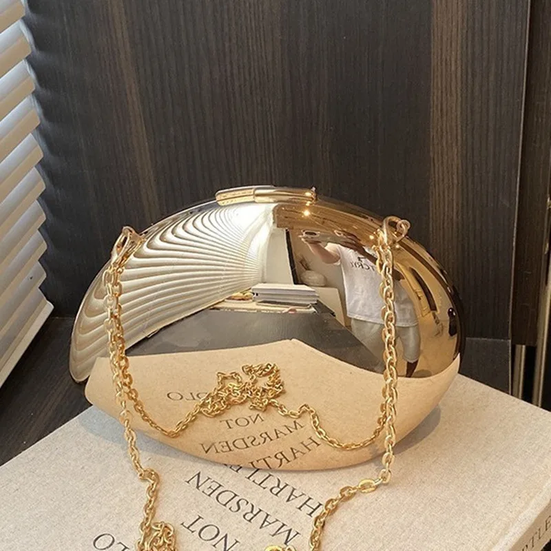 

Designer Acrylic Shell Shape Clutch Bag Gold Silver Women Evening Party Bag Cute Shiny Metal Shoulder Crossbody Bags Small Purse