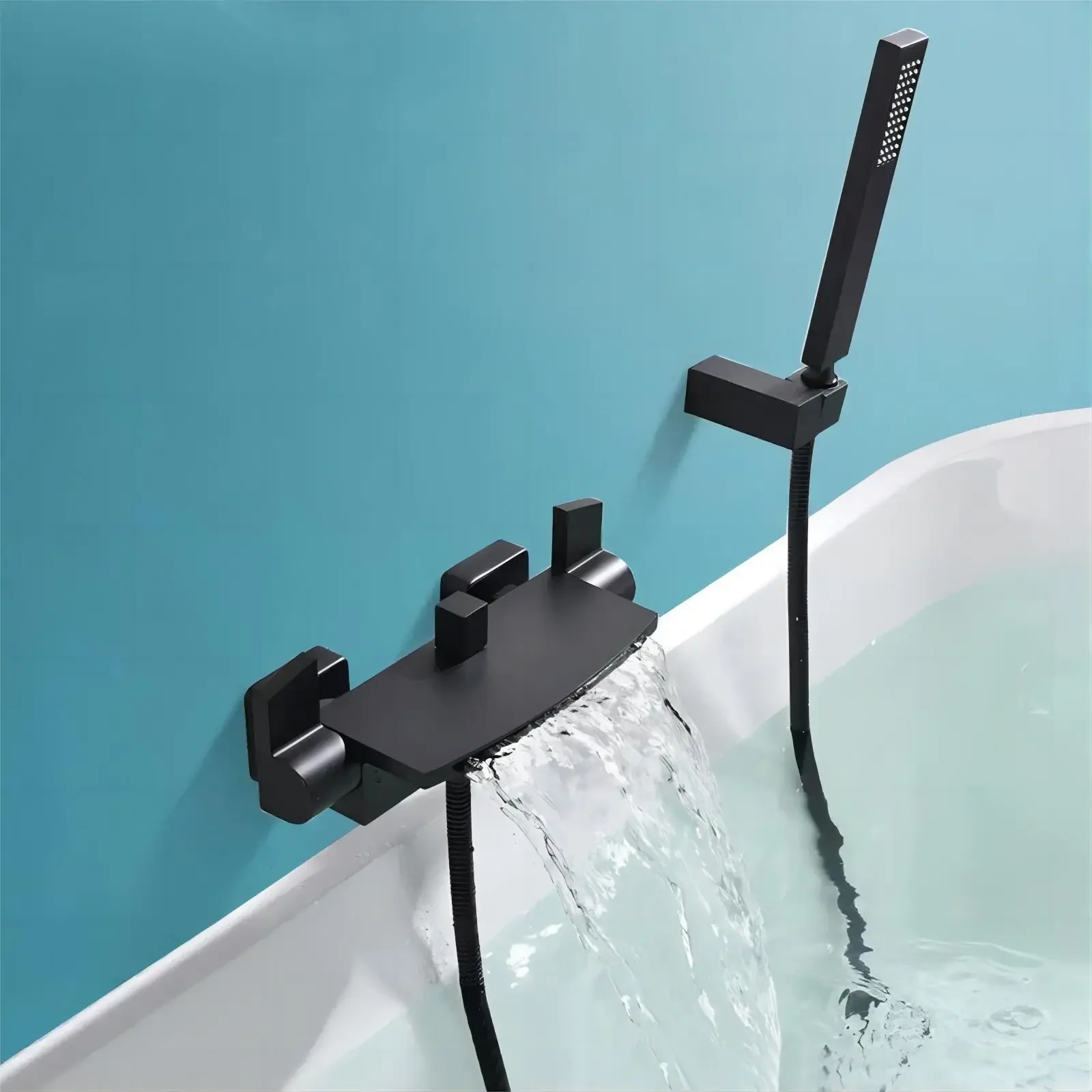 

Alenartwater All Copper Wall Mounted Bathtub Waterfall Faucet With Bathtub Shower Dual Control Cold and Hot Water Rotatable