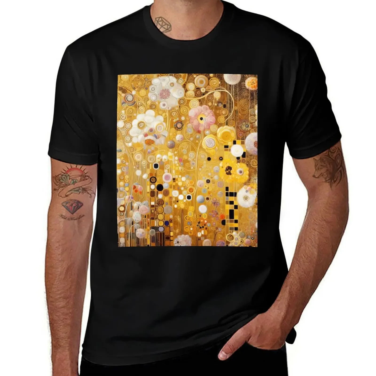 Gustav Klimt Flowers with Gold T-Shirt football t shirt fashion shirts quick-drying mens designer clothes