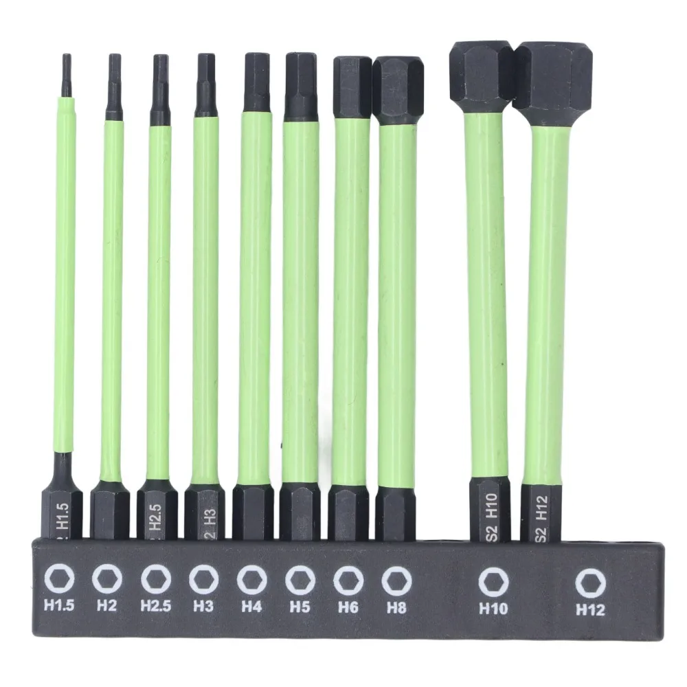 10pcs Magnetic Tips Hex Drill Bit Set S2 Alloy Steel 100mm Long Impact Hex Drill Bit Latest Version Black H1.5 To H12