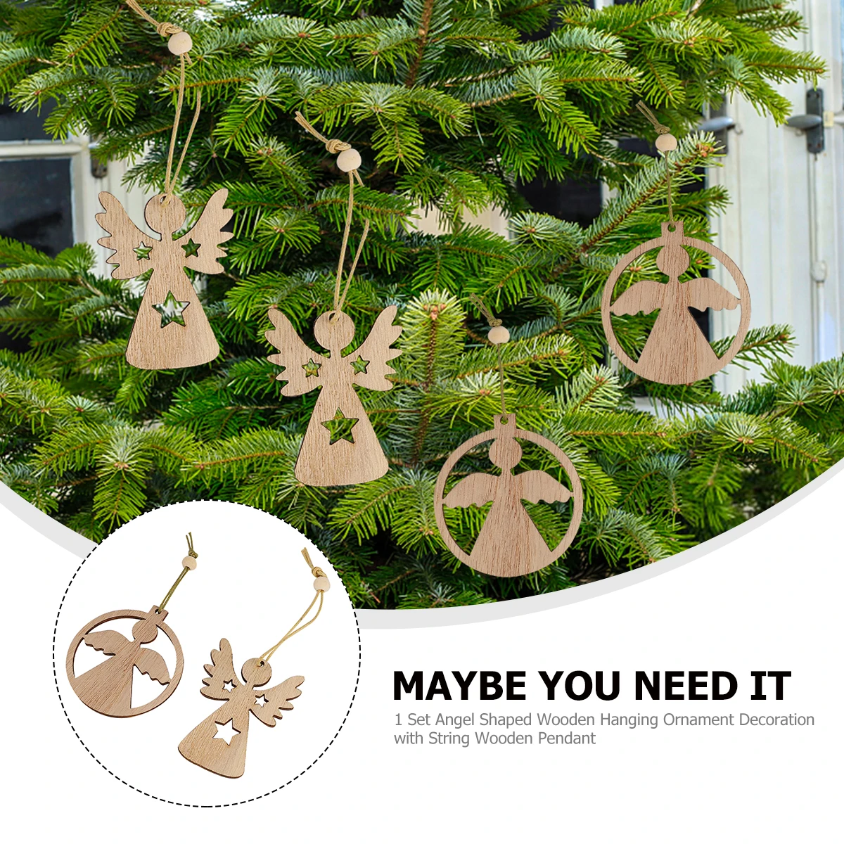

12 Pcs Outdoor Decor Creative Ornaments Small Wood Hanging Bauble Decoration Khaki Decorative Pendant