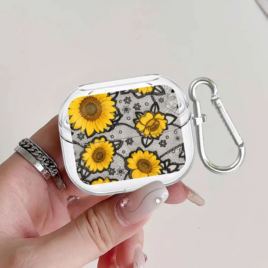 Case For Samsung Galaxy Buds 3 FE 2 4 Pro 3Pro Live 2Pro 4Pro Clear Earphone Cases Cover With Hook Delicate Lace Flower